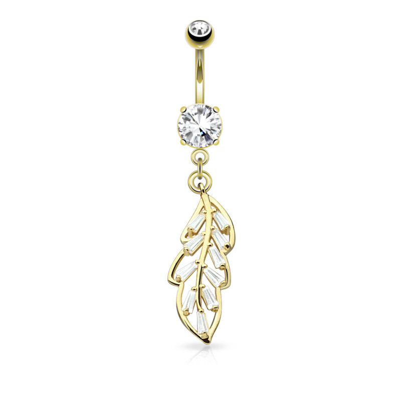 Piercing nombril feuille dorée avec strass