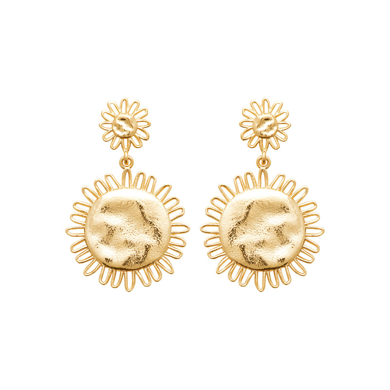 Boucles d’oreilles soleil en plaqué or 18 carats – Éclat radieux et style unique (vendues à la paire)