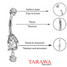 Piercing nombril titane avec zircon poire et pendant scintillant