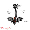 Piercing de Nombril Chauve-Souris en Titane Noir avec Zirconiums Rouges