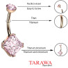 Piercing nombril titane or rose CZ griffé rose en losange
