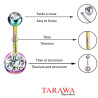 Piercing nombril classique titane couleur arc en ciel double strass Blanc