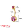 Piercing nombril Acier doré mat cristal fushia - Tarawa.com