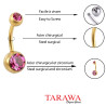 Piercing nombril Acier doré mat cristal fushia - Tarawa.com