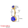 Piercing nombril Acier doré mat cristal bleu - Tarawa.com