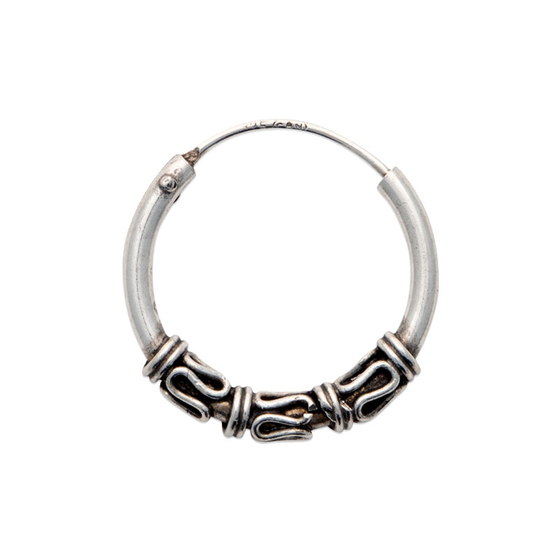 Boucle d’oreille anneau argent 925 rodhié style ethnique - Vendu à l'unité