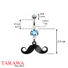 Piercing nombril pendentif moustache cristal Bleu - Piercing Tarawa.com