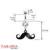 Piercing nombril pendentif moustache cristal blanc - Piercing Tarawa.com