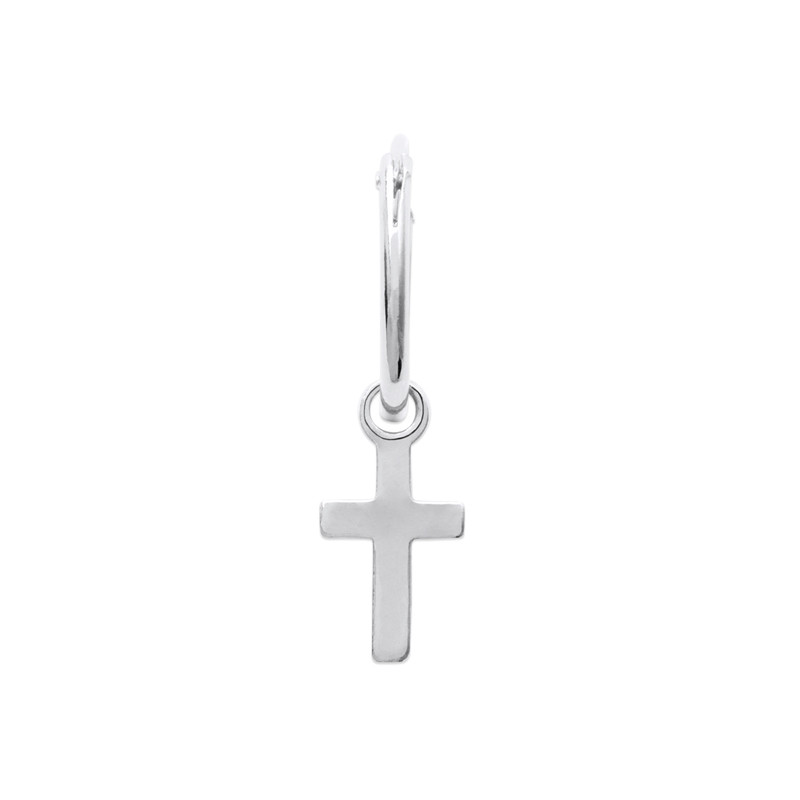 Créole en argent rhodié avec croix pendante – minimalisme éclatant - Vendu à l'unité