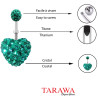 Piercing nombril motif coeur en cristal Bleu Tiffany