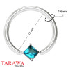 Anneau de piercing 1.6 mm cristal forme carré turquoise - Tarawa.com