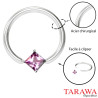Anneau de piercing 1.6 mm cristal forme carré rose - Tarawa.com