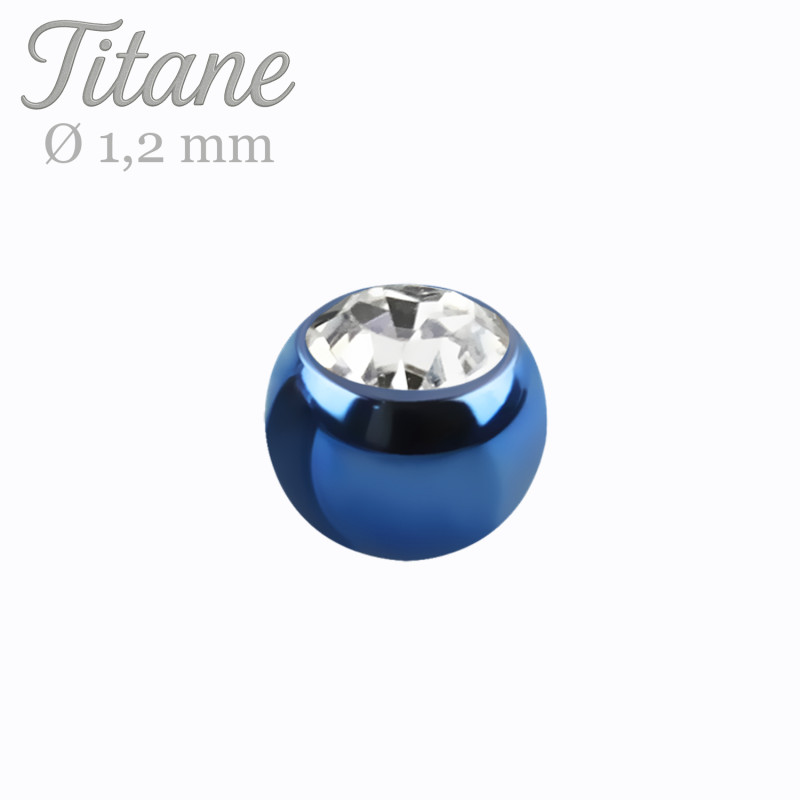 Bille de piercing diamètre 1.2 mm titane couleur bleu cristal bleu
