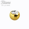 Bille de piercing diamètre 1.2 mm titane couleur or et cristal - Tarawa piercing