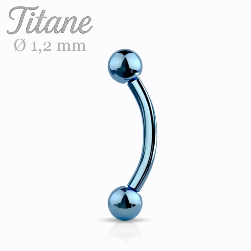Piercing banane 1,2 mm en titane anodisé bleu pour arcade, rook et labret vertical