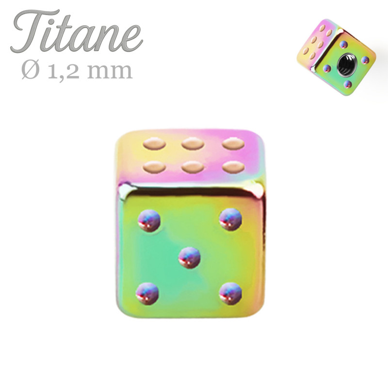Embout dé multicouleur en titane 1,2 mm pour un piercing unique