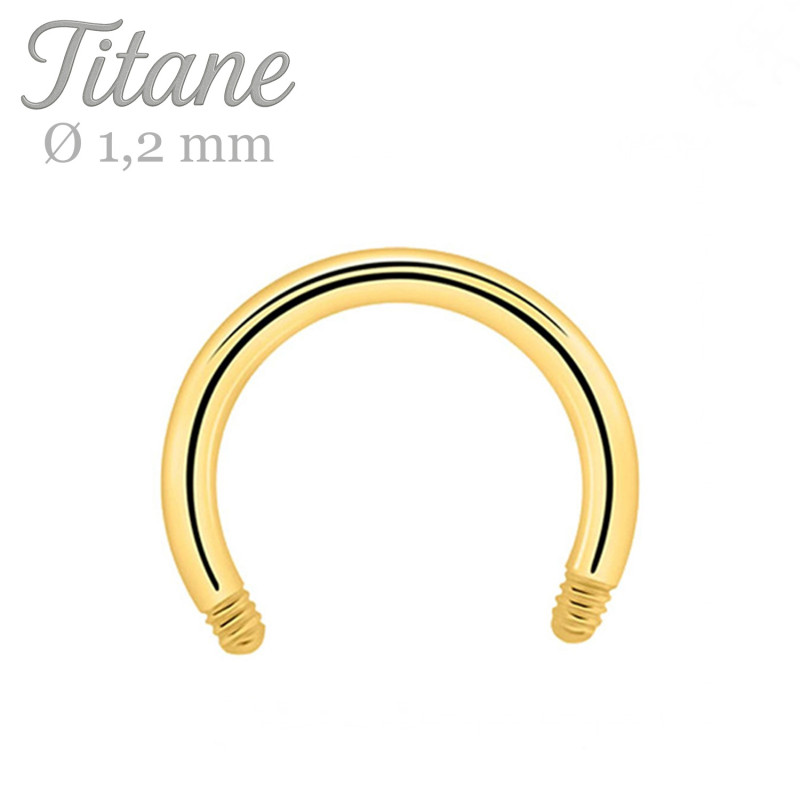 Barre de piercing fer à cheval titane doré diamètre 1,2mm