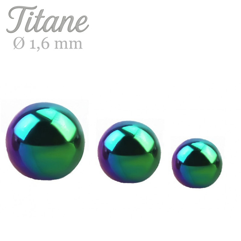 Bille de piercing 1.6 mm en titane couleur arc en ciel - Tarawa.com