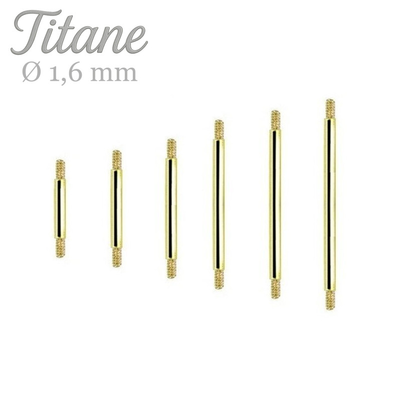 Barre de piercing barbell titane doré 1.6 mm - Tarawa.com