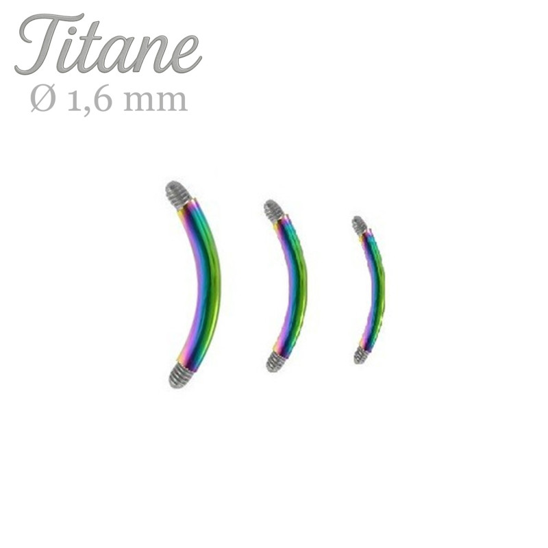 Barre de piercing Banane 1.6 mm titane arc en ciel - Tarawa.com