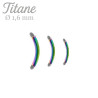 Barre de piercing Banane 1.6 mm titane arc en ciel - Tarawa.com