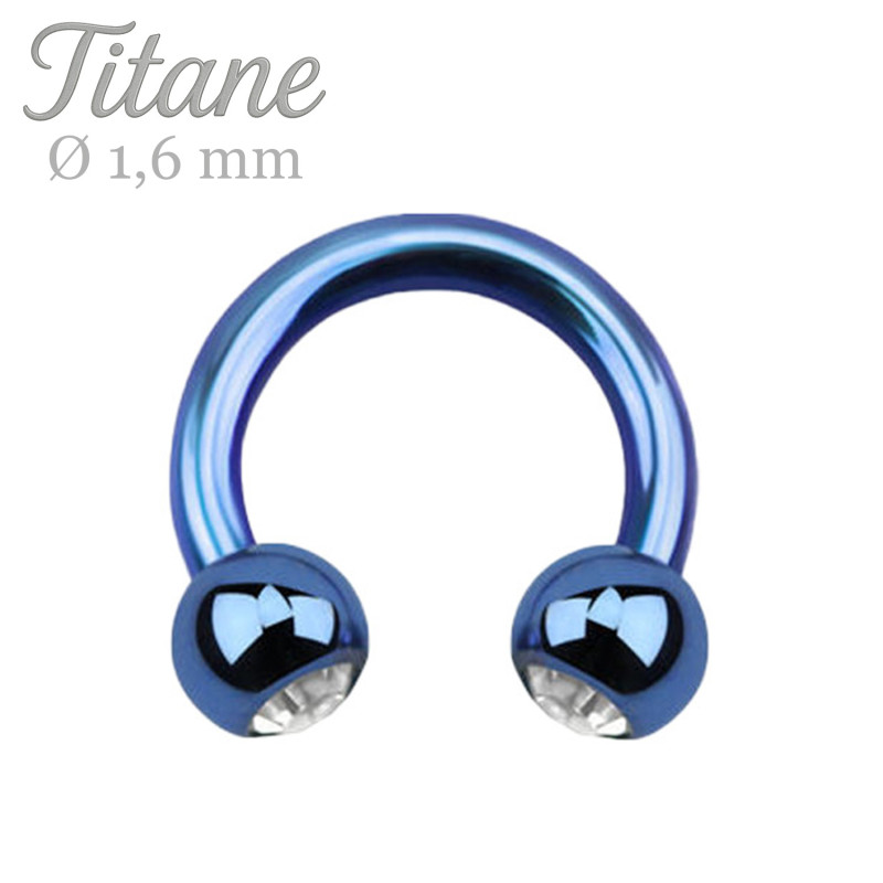 Piercing fer à cheval titane bleu CZ