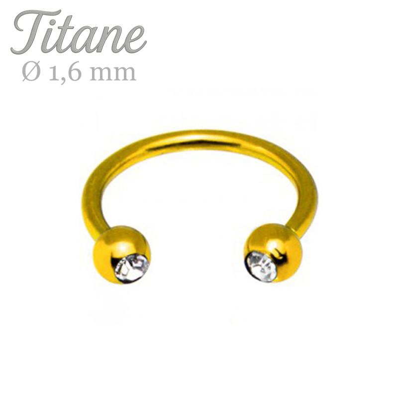 Piercing fer à cheval titane doré CZ
