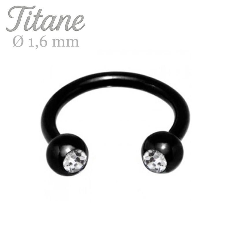 Piercing fer à cheval titane noir CZ