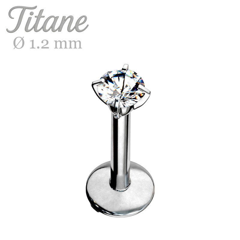 Piercing labret titane naturel avec zirconium blanc 2,5 mm – Éclat discret et durable
