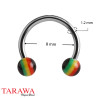 Piercing labret bille Rasta vert jaune rouge - Tarawa.com