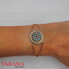 Bracelet plaqué or avec médaillon rond et strass turquoise 18cm