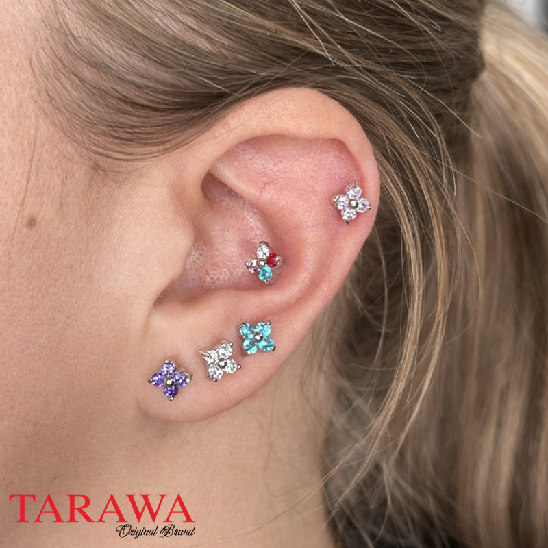 Piercing Pour Cartilage Hélix - Fleur Rosé Avec Strass - Acier Chirurgical 1.2mm