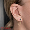 Boucle d’oreille chaîne plaqué or et duo de zircons vert & blanc (vendue à l’unité)