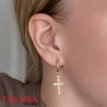 Boucles d'oreilles créoles croix pendante CZ doré