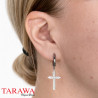 Boucles d'oreilles créoles croix pendante CZ acier