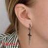 Boucles d'oreilles créoles acier avec croix et chaîne