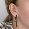Boucles d'oreilles créoles noir avec croix et chaîne