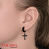 Boucles d’oreilles croix pendantes en acier noir – Style affirmé et intemporel