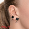 Boucles oreille acier noir carré cristal
