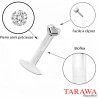 Piercing labret bioflex avec strass griffe 2.5mm