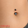 Piercing Nombril Titane Noir – Cœur Zirconium Effet Vitrail pour un Look Envoûtant