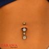 Piercing de Nombril en Titane Couleur Or avec Double Pendant Sertis