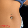 Piercing nombril en titane doré avec pendentif fleur et cristaux