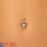 Piercing nombril en titane avec pendentif fleur et cristaux