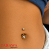Piercing nombril en titane doré avec pendentif cœur et cristal