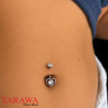 Piercing nombril en titane avec pendentif cœur et cristal