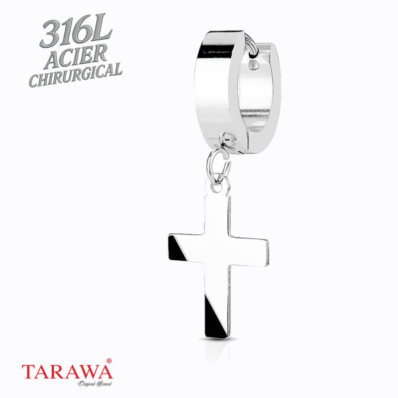 boucle d'oreille acier croix - Piercing Tarawa.com