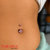 Piercing nombril titane or rose CZ griffé rose en losange