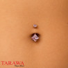 Piercing nombril titane or rose CZ griffé rose en losange