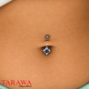 Piercing nombril titane CZ griffé en losange